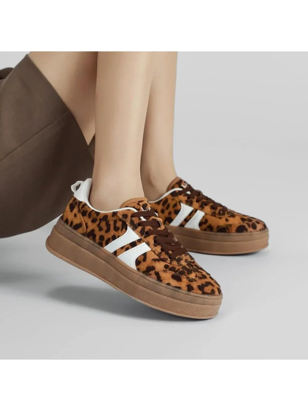 🆕Women's Leopard Gum Sole Fashion Sneakers Thick Platform Sole Rubber Shoes
